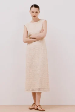 Cortefiel Vestido halter estructura lurex Marfil New