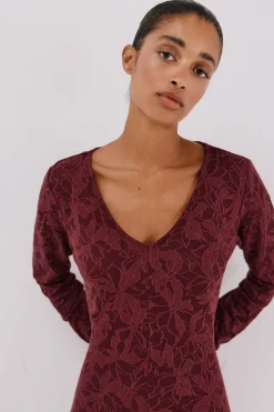 Cortefiel Vestido jacquard Vino Clearance