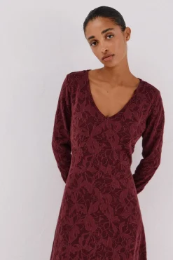 Cortefiel Vestido jacquard Vino Clearance