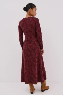 Cortefiel Vestido jacquard Vino Clearance