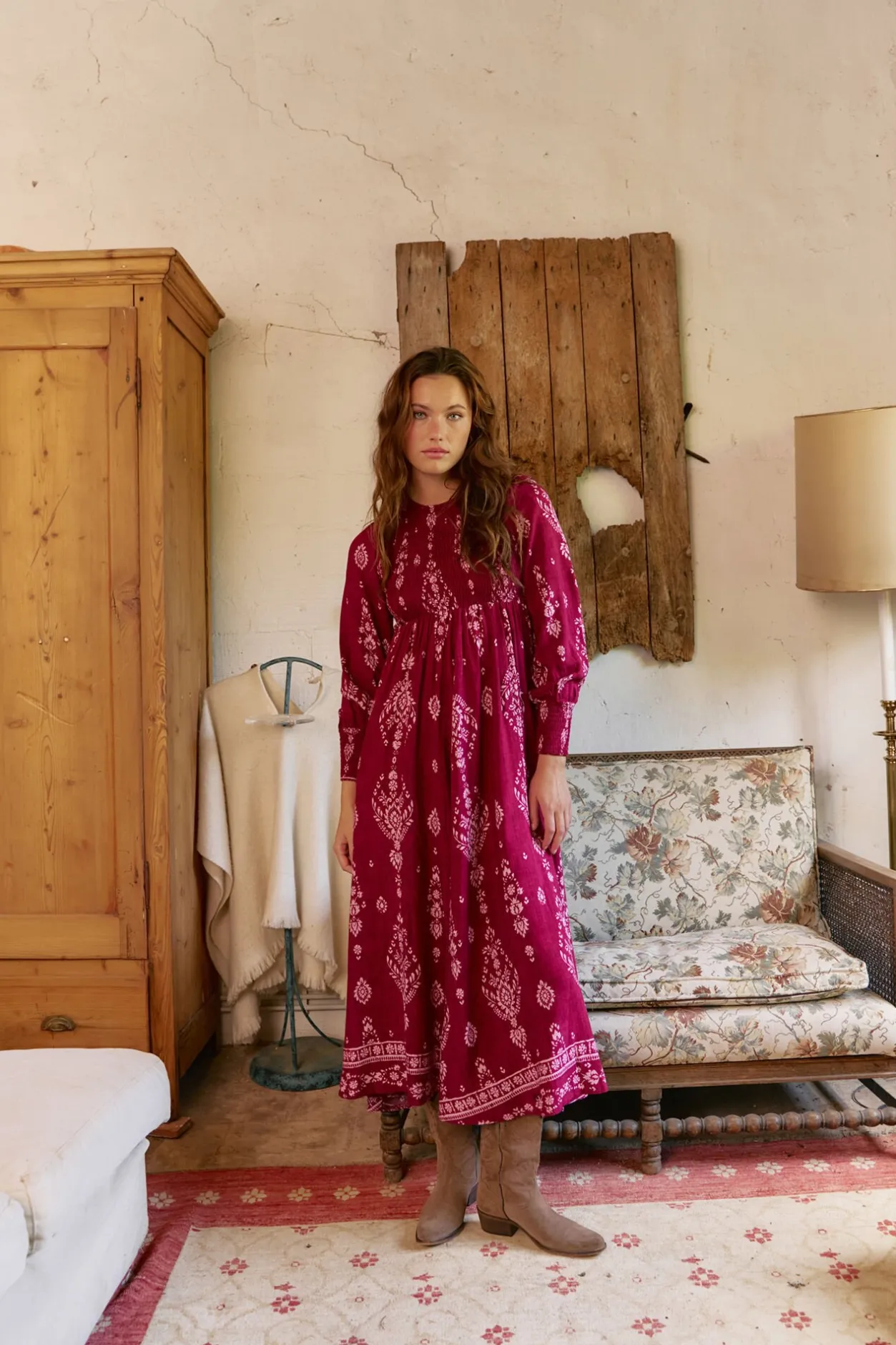 Jaase Vestido largo Bella estampado Rhubarb Estampado granate New