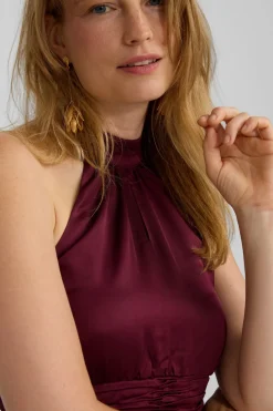 Silbon Vestido largo capa satinado Granate Best