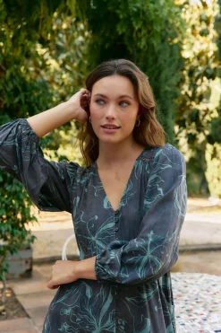 Jaase Vestido largo Carmen manga larga estampado midnight lilly Estampado gris