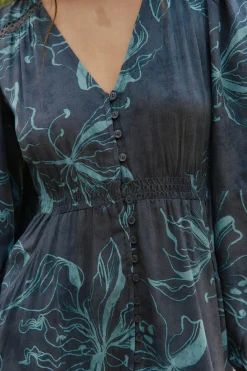 Jaase Vestido largo Carmen manga larga estampado midnight lilly Estampado gris