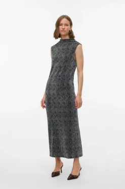 Vero Moda Vestido largo con brillos de manga sisa Gris Clearance