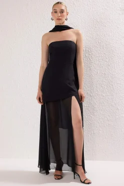 Trendyol Vestido largo con chal negro Hot