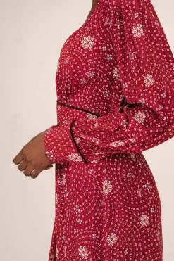 Grace & Mila Vestido largo con escote en pico Estampado rojo Discount