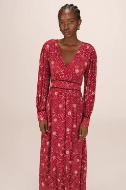 Grace & Mila Vestido largo con escote en pico Estampado rojo Discount