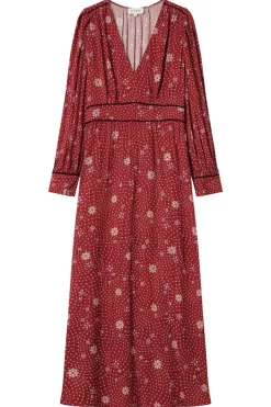 Grace & Mila Vestido largo con escote en pico Estampado rojo Discount