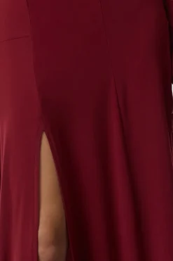 Trendyol Vestido largo con escote en V burdeos