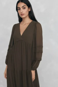 Pedro del Hierro Vestido largo detalle jaretas Verde Sale