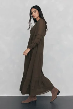 Pedro del Hierro Vestido largo detalle jaretas Verde Sale