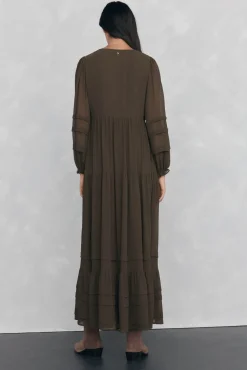 Pedro del Hierro Vestido largo detalle jaretas Verde Sale