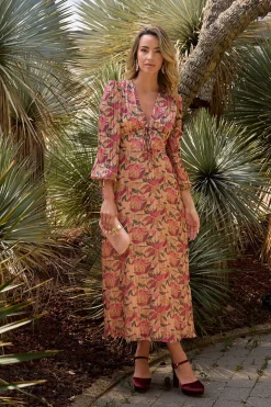 Polín Et Moi Vestido largo flores Beige Clearance