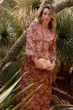 Polín Et Moi Vestido largo flores Beige Clearance