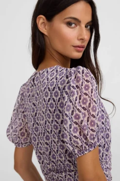 Silbon Vestido largo fruncido estampado Estampado granate Outlet