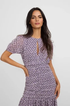 Silbon Vestido largo fruncido estampado Estampado granate Outlet