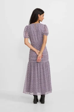 Silbon Vestido largo fruncido estampado Estampado granate Outlet