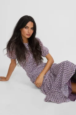 Silbon Vestido largo fruncido estampado Estampado granate Outlet