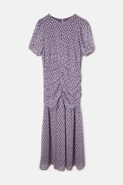 Silbon Vestido largo fruncido estampado Estampado granate Outlet