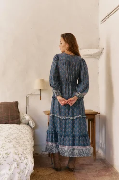 Jaase Vestido largo Luciana estampado Nico Azul Sale