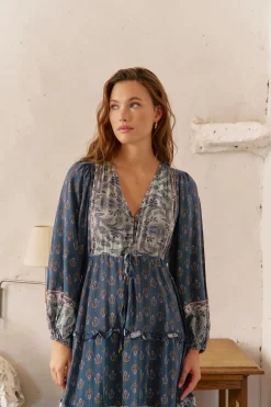 Jaase Vestido largo Luciana estampado Nico Azul Sale