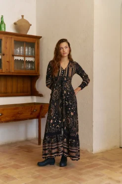 Jaase Vestido largo Sabrina estampado astrid Negro New