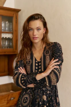 Jaase Vestido largo Sabrina estampado astrid Negro New