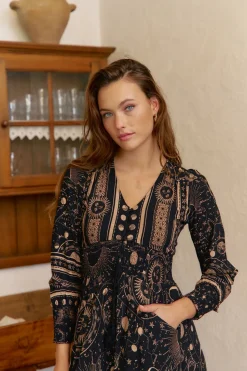 Jaase Vestido largo Sabrina estampado astrid Negro New