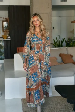 Jaase Vestido largo Sabrina estampado Izabelle Estampado marr&oacute;n Outlet