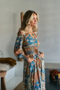 Jaase Vestido largo Sabrina estampado Izabelle Estampado marr&oacute;n Outlet