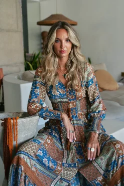 Jaase Vestido largo Sabrina estampado Izabelle Estampado marr&oacute;n Outlet