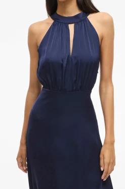 Vila Vestido largo satinado de fiesta Azul marino Discount