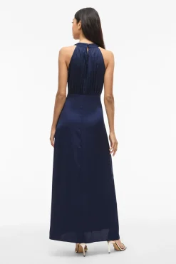 Vila Vestido largo satinado de fiesta Azul marino Discount