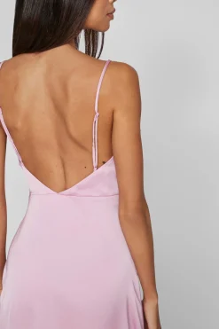 Vila Vestido largo satinado escote drapeado Lila Outlet