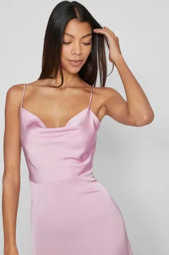 Vila Vestido largo satinado escote drapeado Lila Outlet