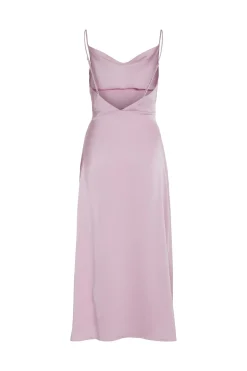 Vila Vestido largo satinado escote drapeado Lila Outlet