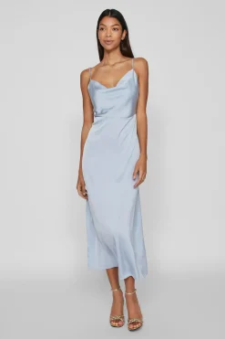 Vila Vestido largo satinado escote drapeado Azul Online