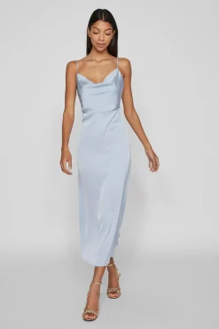Vila Vestido largo satinado escote drapeado Azul Online