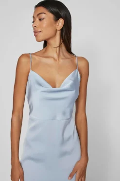 Vila Vestido largo satinado escote drapeado Azul Online