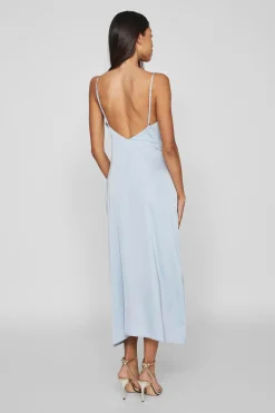 Vila Vestido largo satinado escote drapeado Azul Online