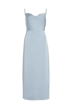 Vila Vestido largo satinado escote drapeado Azul Online