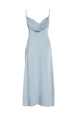 Vila Vestido largo satinado escote drapeado Azul Online