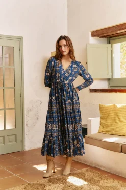 Jaase Vestido largo Stephanie estampado adeline Azul New