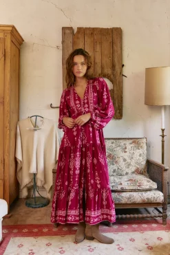 Jaase Vestido largo Teresa estampado Rhubarb Estampado granate New