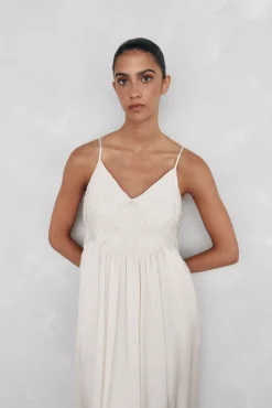 Pedro del Hierro Vestido lencero detalle frunces Beige Discount