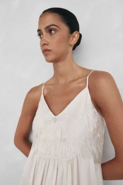 Pedro del Hierro Vestido lencero detalle frunces Beige Discount