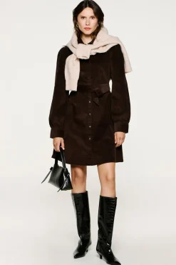 Selected Vestido micropana algodón orgánico Marr&oacute;n oscuro Sale