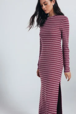 Springfield Vestido midi ajustado estructura rayas burdeos Best