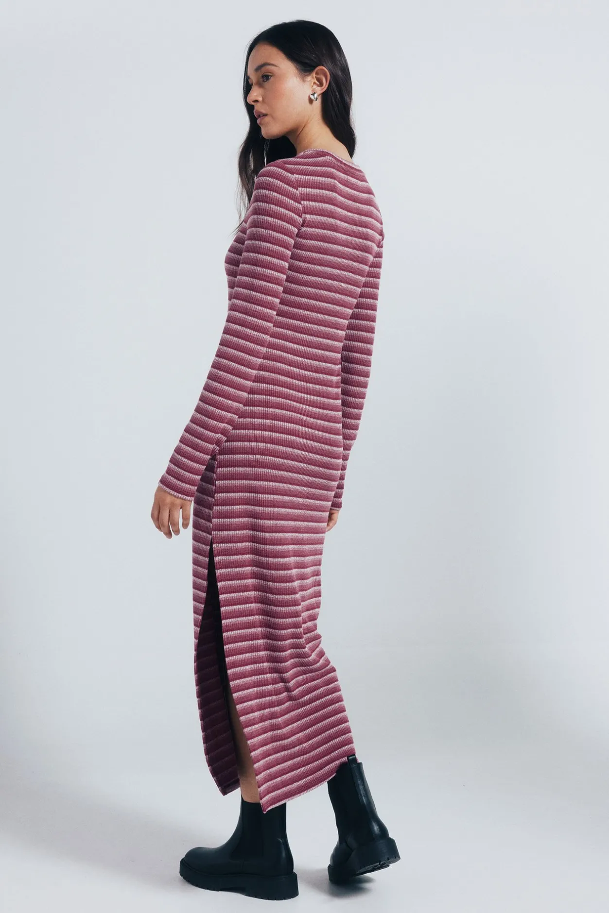 Springfield Vestido midi ajustado estructura rayas burdeos Best